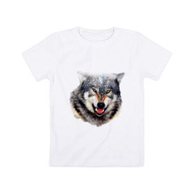 Детская футболка хлопок с принтом Волк , 100% хлопок | круглый вырез горловины, полуприлегающий силуэт, длина до линии бедер | Тематика изображения на принте: animals | mountain | wolf | волк | животные | прикольные картинки