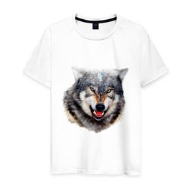 Мужская футболка хлопок с принтом Волк , 100% хлопок | прямой крой, круглый вырез горловины, длина до линии бедер, слегка спущенное плечо. | Тематика изображения на принте: animals | mountain | wolf | волк | животные | прикольные картинки