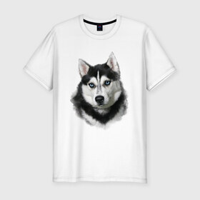 Мужская футболка премиум с принтом Хаски , 92% хлопок, 8% лайкра | приталенный силуэт, круглый вырез ворота, длина до линии бедра, короткий рукав | animals | dog | mountain | животные | прикольные картинки | собака | хаски