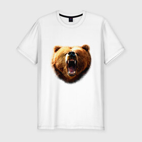 Мужская футболка премиум с принтом Медведь , 92% хлопок, 8% лайкра | приталенный силуэт, круглый вырез ворота, длина до линии бедра, короткий рукав | animals | bear | mountain | животные | медведь | прикольные картинки
