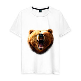 Мужская футболка хлопок с принтом Медведь , 100% хлопок | прямой крой, круглый вырез горловины, длина до линии бедер, слегка спущенное плечо. | animals | bear | mountain | животные | медведь | прикольные картинки
