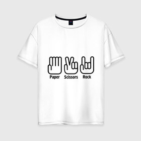 Женская футболка хлопок Oversize с принтом Paper scissors rock , 100% хлопок | свободный крой, круглый ворот, спущенный рукав, длина до линии бедер
 | i love rock | music | paper | rock | scissors | skull | музыкантам | рок