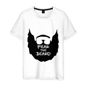 Мужская футболка хлопок с принтом Fear the beard , 100% хлопок | прямой крой, круглый вырез горловины, длина до линии бедер, слегка спущенное плечо. | борода
