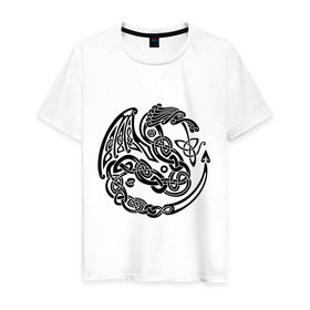 Мужская футболка хлопок с принтом Кельтский дракон , 100% хлопок | прямой крой, круглый вырез горловины, длина до линии бедер, слегка спущенное плечо. | вязь | дракон | кельтский | кельты | трайбл | узор