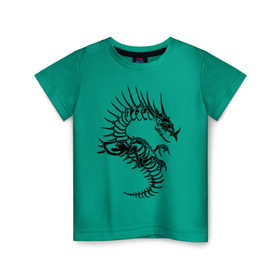 Детская футболка хлопок с принтом Костяной дракон (скелет) , 100% хлопок | круглый вырез горловины, полуприлегающий силуэт, длина до линии бедер | скелет