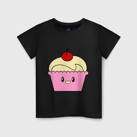 Детская футболка хлопок с принтом Кекс с вишенкой. , 100% хлопок | круглый вырез горловины, полуприлегающий силуэт, длина до линии бедер | cake | вишенка | вкусняшка | кекс | кексик | пирожное