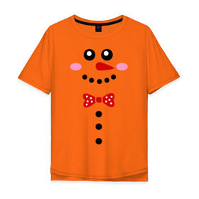 Мужская футболка хлопок Oversize с принтом Позитивный снеговичек , 100% хлопок | свободный крой, круглый ворот, “спинка” длиннее передней части | новый год | позитивный снеговичек | снег | снеговие | улыбка