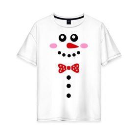 Женская футболка хлопок Oversize с принтом Позитивный снеговичек , 100% хлопок | свободный крой, круглый ворот, спущенный рукав, длина до линии бедер
 | новый год | позитивный снеговичек | снег | снеговие | улыбка