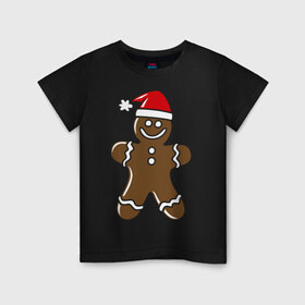 Детская футболка хлопок с принтом Печенька , 100% хлопок | круглый вырез горловины, полуприлегающий силуэт, длина до линии бедер | новый год | печенька | человечик | шапка