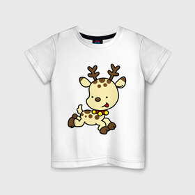 Детская футболка хлопок с принтом Олененок , 100% хлопок | круглый вырез горловины, полуприлегающий силуэт, длина до линии бедер | 2014 | новый год | олененок | олень | рога