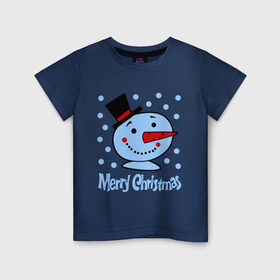 Детская футболка хлопок с принтом Merry christmas , 100% хлопок | круглый вырез горловины, полуприлегающий силуэт, длина до линии бедер | 2014 | merry christmas | зима | новый год | с новым годом | с рождеством | снег | снеговик