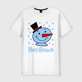 Мужская футболка премиум с принтом Merry christmas , 92% хлопок, 8% лайкра | приталенный силуэт, круглый вырез ворота, длина до линии бедра, короткий рукав | 2014 | merry christmas | зима | новый год | с новым годом | с рождеством | снег | снеговик