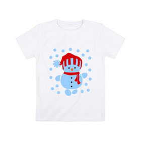 Детская футболка хлопок с принтом Снеговик и снегопад , 100% хлопок | круглый вырез горловины, полуприлегающий силуэт, длина до линии бедер | новый год | подарок | снег | снеговик | снеговичок | снежок