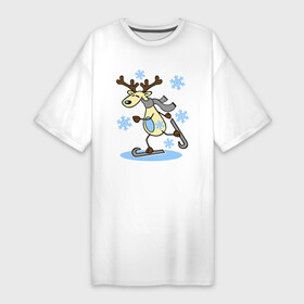 Платье-футболка хлопок с принтом Олень на лыжах. ,  |  | лыжи | новогодние подарки | новый год | олененок | олень | подарок на новый год
