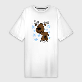 Платье-футболка хлопок с принтом Олень в снегу. ,  |  | новогодний подарок | новый год | олень | с новым годом | снег | снежинки