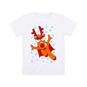 Детская футболка хлопок с принтом Новогодний олень , 100% хлопок | круглый вырез горловины, полуприлегающий силуэт, длина до линии бедер | новогодний подарок | новый год | олень | с новым годом | снег | снежинки