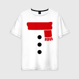 Женская футболка хлопок Oversize с принтом Снеговик, пуговицы и шарф , 100% хлопок | свободный крой, круглый ворот, спущенный рукав, длина до линии бедер
 | новогодние подарки | новогодний подарок | новый год | снег | снеговик | шарф