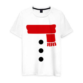 Мужская футболка хлопок с принтом Снеговик, пуговицы и шарф , 100% хлопок | прямой крой, круглый вырез горловины, длина до линии бедер, слегка спущенное плечо. | новогодние подарки | новогодний подарок | новый год | снег | снеговик | шарф