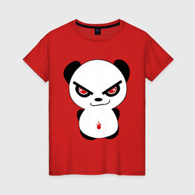 Женская футболка хлопок с принтом Злая панда , 100% хлопок | прямой крой, круглый вырез горловины, длина до линии бедер, слегка спущенное плечо | панда