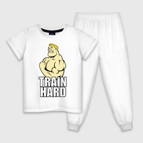 Детская пижама хлопок с принтом Train hard (тренируйся усердно) , 100% хлопок |  брюки и футболка прямого кроя, без карманов, на брюках мягкая резинка на поясе и по низу штанин
 | Тематика изображения на принте: 