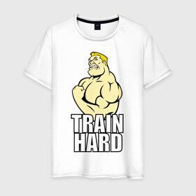 Мужская футболка хлопок с принтом Train hard (тренируйся усердно) , 100% хлопок | прямой крой, круглый вырез горловины, длина до линии бедер, слегка спущенное плечо. | 
