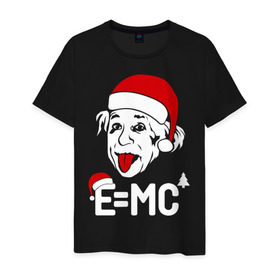 Мужская футболка хлопок с принтом Альберт Эйнштейн - формула нового года , 100% хлопок | прямой крой, круглый вырез горловины, длина до линии бедер, слегка спущенное плечо. | santa | альберт эйнштейн   формула нового года | емс | клаус | санта | санта клаус | эйнштейн