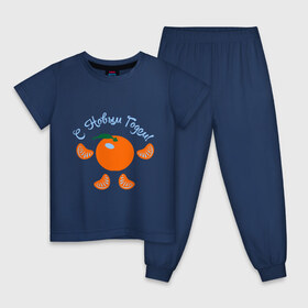 Детская пижама хлопок с принтом С Новым Годом (мандарин) , 100% хлопок |  брюки и футболка прямого кроя, без карманов, на брюках мягкая резинка на поясе и по низу штанин
 | 