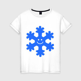 Женская футболка хлопок с принтом Веселая снежинка , 100% хлопок | прямой крой, круглый вырез горловины, длина до линии бедер, слегка спущенное плечо | веселая снежинка | идеи подарков | новый год 2014 | смайл