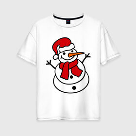 Женская футболка хлопок Oversize с принтом Снеговик , 100% хлопок | свободный крой, круглый ворот, спущенный рукав, длина до линии бедер
 | 2014 | веселый снеговик | зима | снег | снеговик | снеговикновый год | снежинки