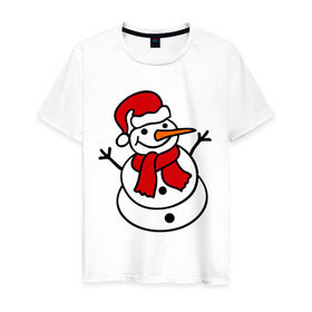 Мужская футболка хлопок с принтом Снеговик , 100% хлопок | прямой крой, круглый вырез горловины, длина до линии бедер, слегка спущенное плечо. | Тематика изображения на принте: 2014 | веселый снеговик | зима | снег | снеговик | снеговикновый год | снежинки