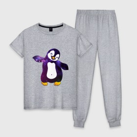Женская пижама хлопок с принтом Пингвин просто космос , 100% хлопок | брюки и футболка прямого кроя, без карманов, на брюках мягкая резинка на поясе и по низу штанин | Тематика изображения на принте: пингвин