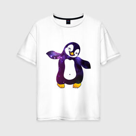 Женская футболка хлопок Oversize с принтом Пингвин просто космос , 100% хлопок | свободный крой, круглый ворот, спущенный рукав, длина до линии бедер
 | пингвин
