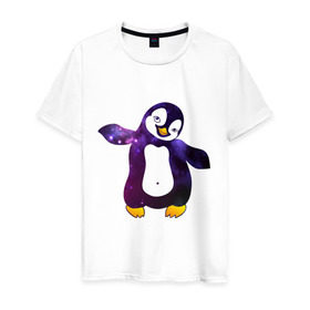 Мужская футболка хлопок с принтом Пингвин просто космос , 100% хлопок | прямой крой, круглый вырез горловины, длина до линии бедер, слегка спущенное плечо. | Тематика изображения на принте: пингвин