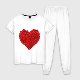 Женская пижама хлопок с принтом Любовь , 100% хлопок | брюки и футболка прямого кроя, без карманов, на брюках мягкая резинка на поясе и по низу штанин | любовь | с любовью | сделано | семья | сердечко | сердце