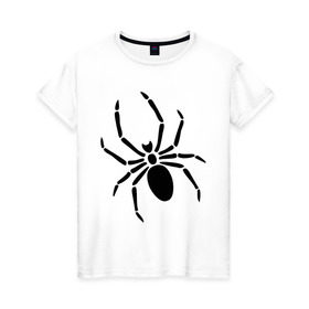 Женская футболка хлопок с принтом Страшный паук , 100% хлопок | прямой крой, круглый вырез горловины, длина до линии бедер, слегка спущенное плечо | насекомые | паук | паук на спине | страшный паук | тарантул