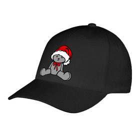 Бейсболка с принтом Мишка в новогодней шапке , 100% хлопок | классический козырек, металлическая застежка-регулятор размера | Тематика изображения на принте: новогодний | рождество