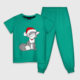 Детская пижама хлопок с принтом Новогодний Лисёнок , 100% хлопок |  брюки и футболка прямого кроя, без карманов, на брюках мягкая резинка на поясе и по низу штанин
 | happy | new year | в шапке | лис | рождество