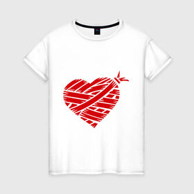 Женская футболка хлопок с принтом Сердце , 100% хлопок | прямой крой, круглый вырез горловины, длина до линии бедер, слегка спущенное плечо | 