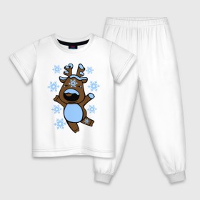 Детская пижама хлопок с принтом Олень в снегу , 100% хлопок |  брюки и футболка прямого кроя, без карманов, на брюках мягкая резинка на поясе и по низу штанин
 | happy new year | new year | новогодний | олень | рождество | рудольф | с новым годом