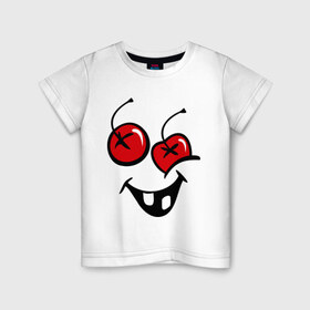 Детская футболка хлопок с принтом Глаза вишенки , 100% хлопок | круглый вырез горловины, полуприлегающий силуэт, длина до линии бедер | вишня | глаза | глаза вишенки | смайл | фрукт