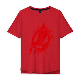 Мужская футболка хлопок Oversize с принтом Логотип птица , 100% хлопок | свободный крой, круглый ворот, “спинка” длиннее передней части | the hunger games | голодные игры | и вспыхнет пламя | кино | огонь | пламя | птица | фильм