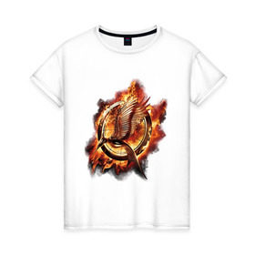 Женская футболка хлопок с принтом Пламя , 100% хлопок | прямой крой, круглый вырез горловины, длина до линии бедер, слегка спущенное плечо | the hunger games | голодные игры | и вспыхнет пламя | кино | огонь | пламя | птица | фильм