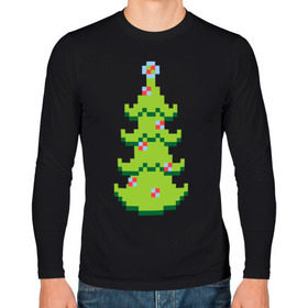 Мужской лонгслив хлопок с принтом Пиксельная елка , 100% хлопок |  | 8 bit | елочка | ель | новогодняя елка | пиксели | пиксельный | с новым годом | с рождеством