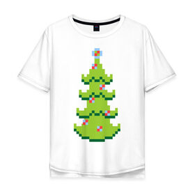 Мужская футболка хлопок Oversize с принтом Пиксельная елка , 100% хлопок | свободный крой, круглый ворот, “спинка” длиннее передней части | 8 bit | елочка | ель | новогодняя елка | пиксели | пиксельный | с новым годом | с рождеством