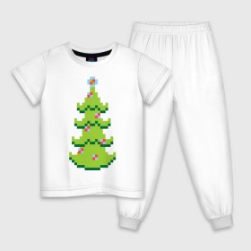 Детская пижама хлопок с принтом Пиксельная елка , 100% хлопок |  брюки и футболка прямого кроя, без карманов, на брюках мягкая резинка на поясе и по низу штанин
 | Тематика изображения на принте: 8 bit | елочка | ель | новогодняя елка | пиксели | пиксельный | с новым годом | с рождеством
