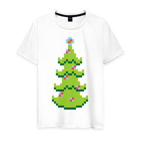 Мужская футболка хлопок с принтом Пиксельная елка , 100% хлопок | прямой крой, круглый вырез горловины, длина до линии бедер, слегка спущенное плечо. | 8 bit | елочка | ель | новогодняя елка | пиксели | пиксельный | с новым годом | с рождеством