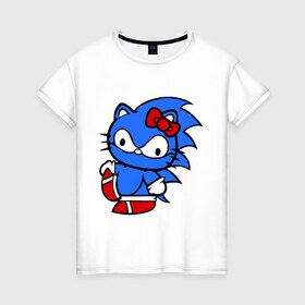 Женская футболка хлопок с принтом Kitty Sonic , 100% хлопок | прямой крой, круглый вырез горловины, длина до линии бедер, слегка спущенное плечо | 