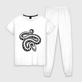 Женская пижама хлопок с принтом Силуэт змеи , 100% хлопок | брюки и футболка прямого кроя, без карманов, на брюках мягкая резинка на поясе и по низу штанин | животные | змеиная кожа | змея | прикольные картинки | силуэт змеи