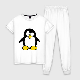 Женская пижама хлопок с принтом Пингвин , 100% хлопок | брюки и футболка прямого кроя, без карманов, на брюках мягкая резинка на поясе и по низу штанин | пингвин