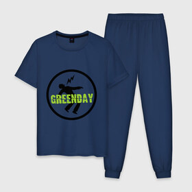 Мужская пижама хлопок с принтом Green Day Circle , 100% хлопок | брюки и футболка прямого кроя, без карманов, на брюках мягкая резинка на поясе и по низу штанин
 | green day circle | зеленый день | музыка | рок